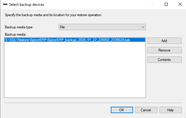 Epicor ERP database restore
